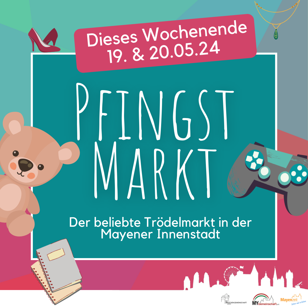 Flyer zum Mayener Pfingstmarkt am 19. und 20. Mai
