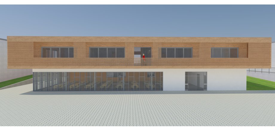 Der Entwurf zeigt eine Mensa mit Unterrichtsräumen für die Grundschule Hinter Burg
