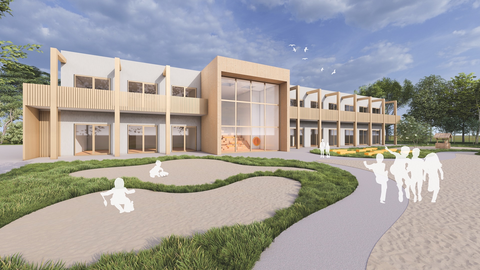 Entwurf einer Außenansicht der geplanten Kindertagesstätte „Am Erdwall“ 