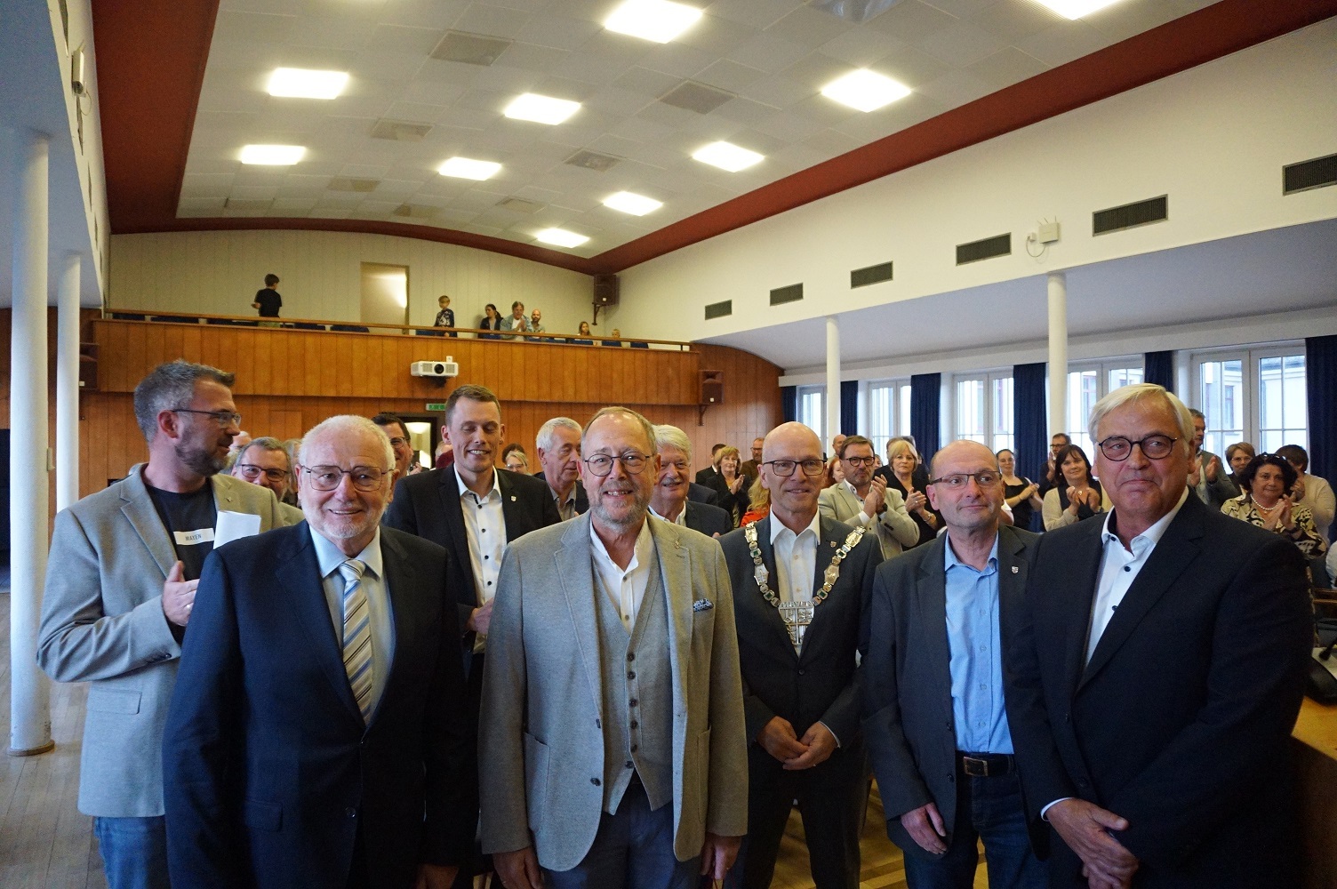 v.l.n.r.: Oliver Schick, Siegmar Stenner, Martin Reis, Helmut Sondermann, Oberbürgermeister Dirk Meid, Rainer Dartsch und Hans Schüller