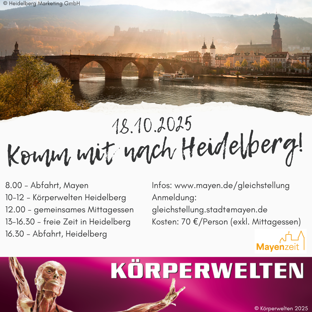 Die Ausstellung Körperwelten in Heidelberg bietet viele spannende Einblicke Flyer zum Ausflug nach Heidelberg