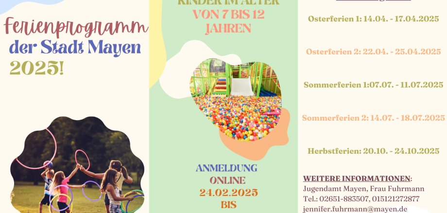 Ferienprogramm 2025 des Stadtjugendamtes Mayen Flyer des Ferienprogramms