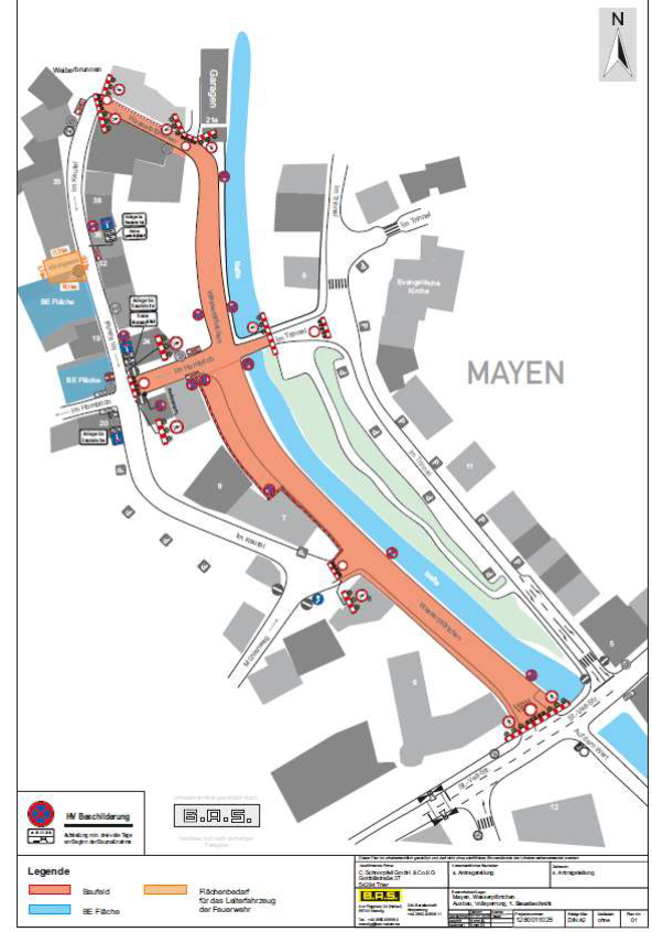 Bunte Markierung der Vollsperrung 