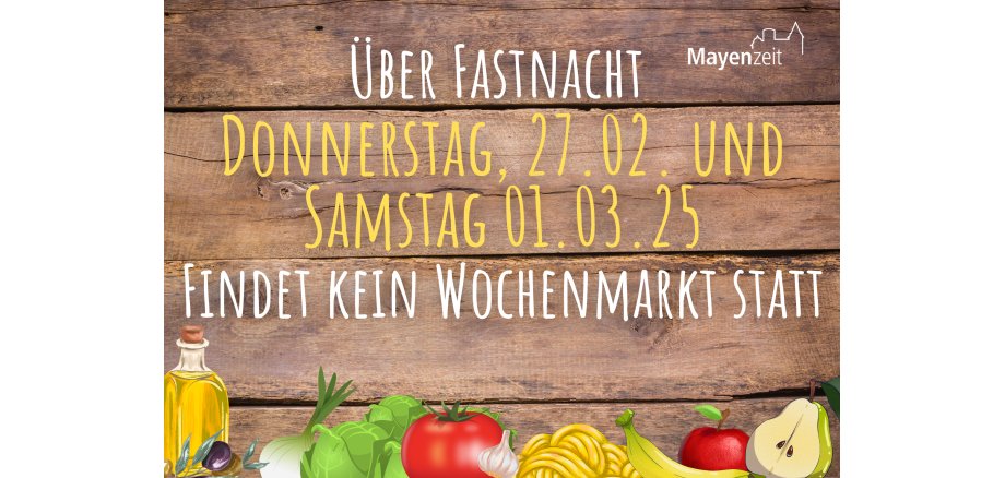 Holztafel mit Informationen zum Wochenmarkt