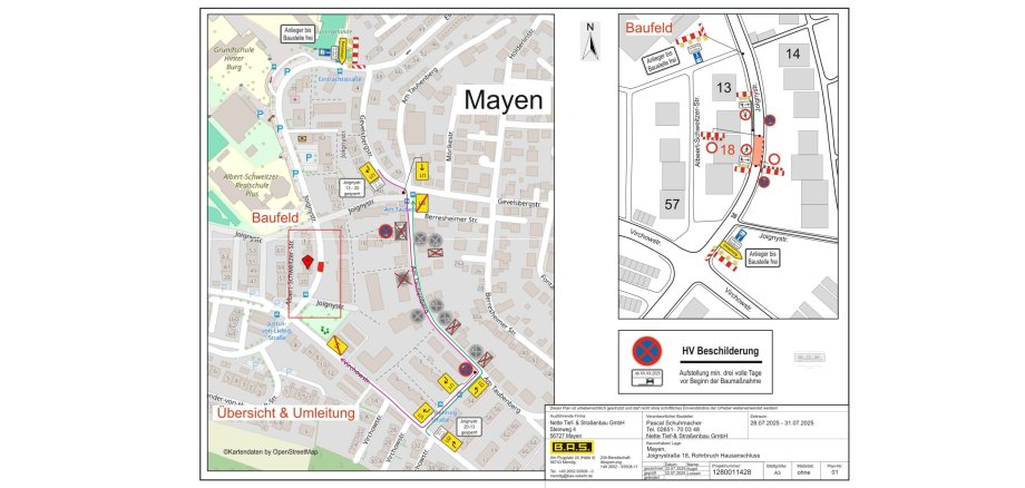 Lageplan der betroffenen Stellen