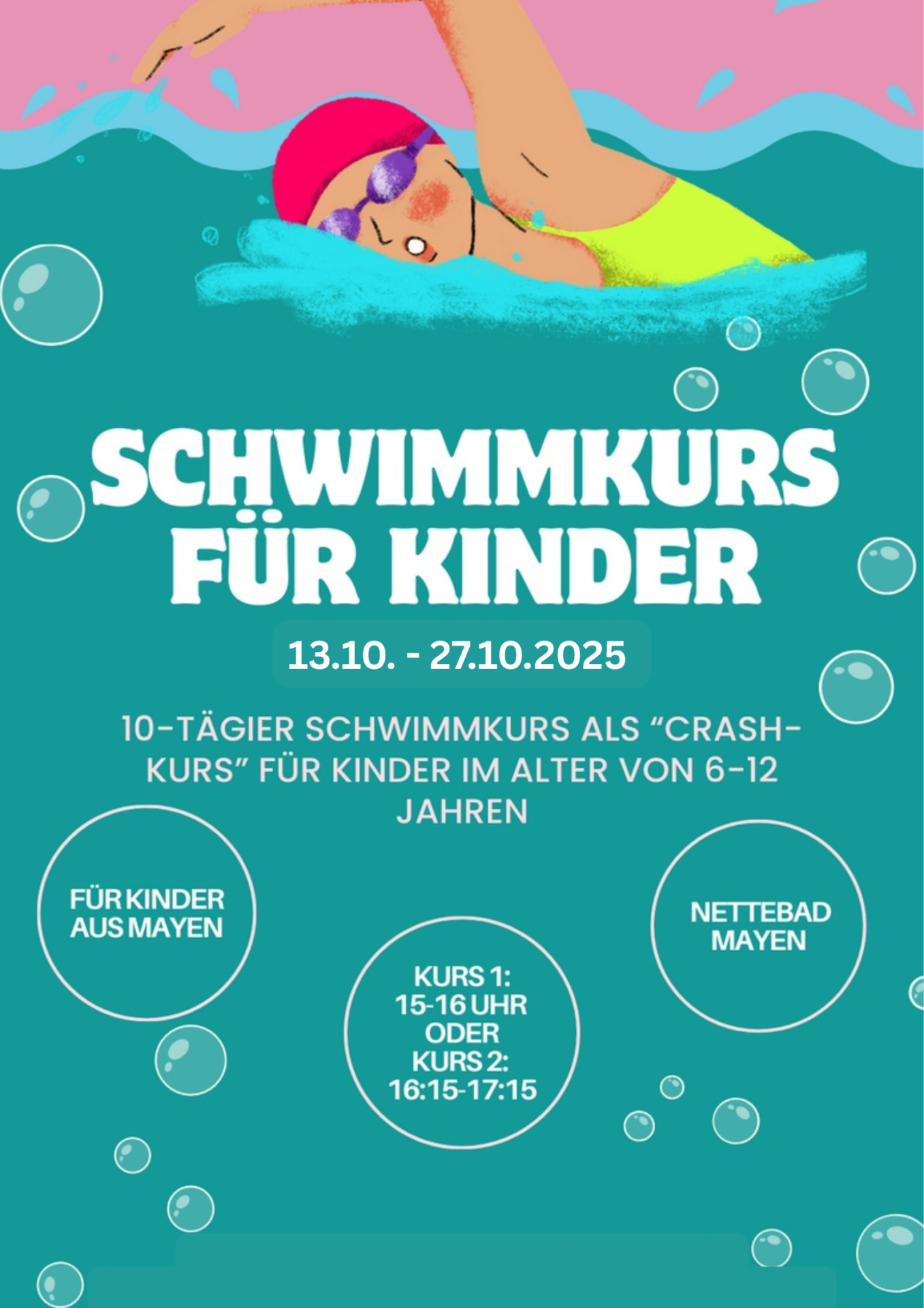 Anmeldungen zum Crash-Schwimmkurs ab dem 18. September mögllich