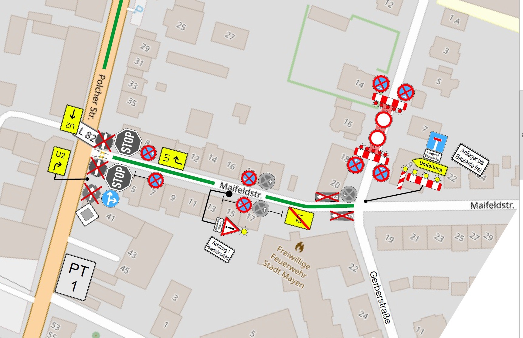Lageplan der betroffenen Stellen