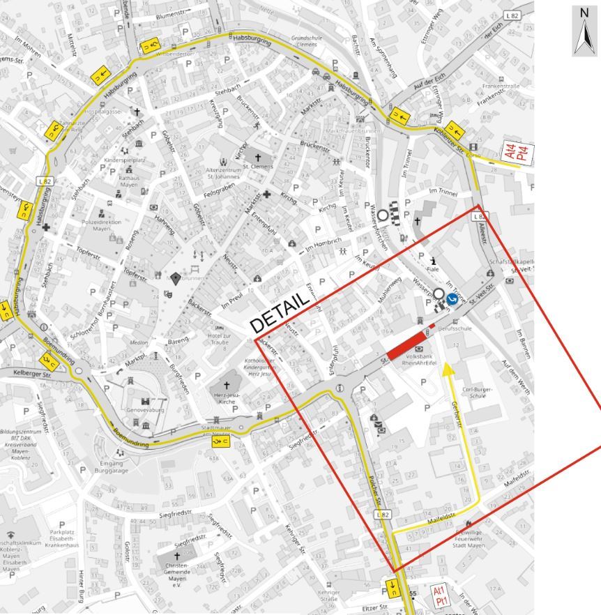 Kartenausschnitt der Sperrung und der Umleitung
