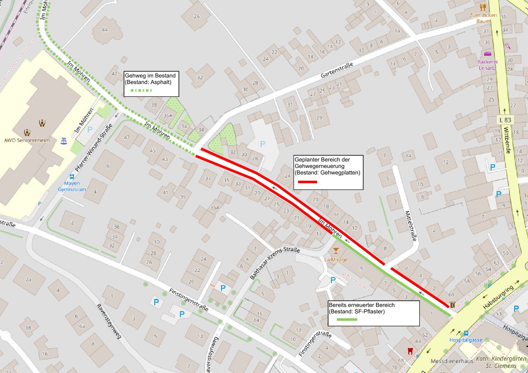 Lageplan zur Gehwegerneuerung