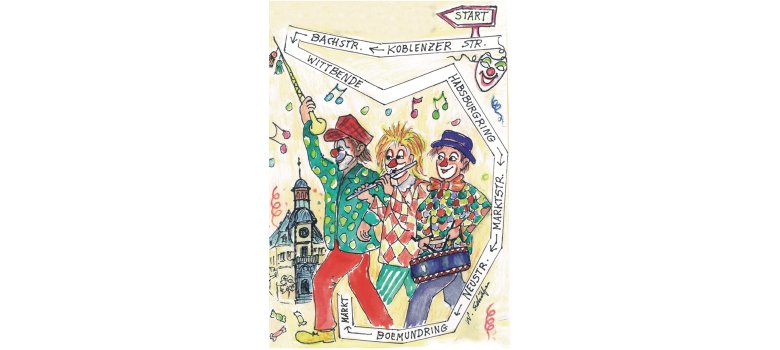 Gezeichnete Skizze des Rosenmontagszugs