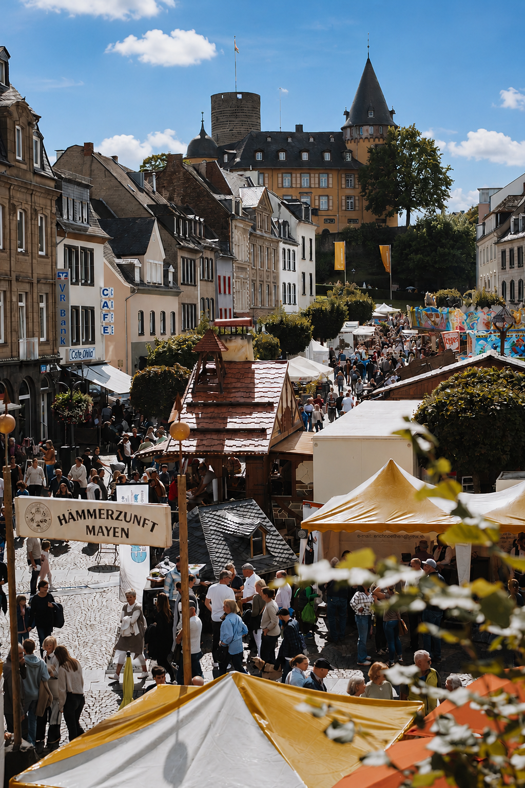 Marktplatz Mayen mit vielen Besuchern zum Stein- und Burgfest