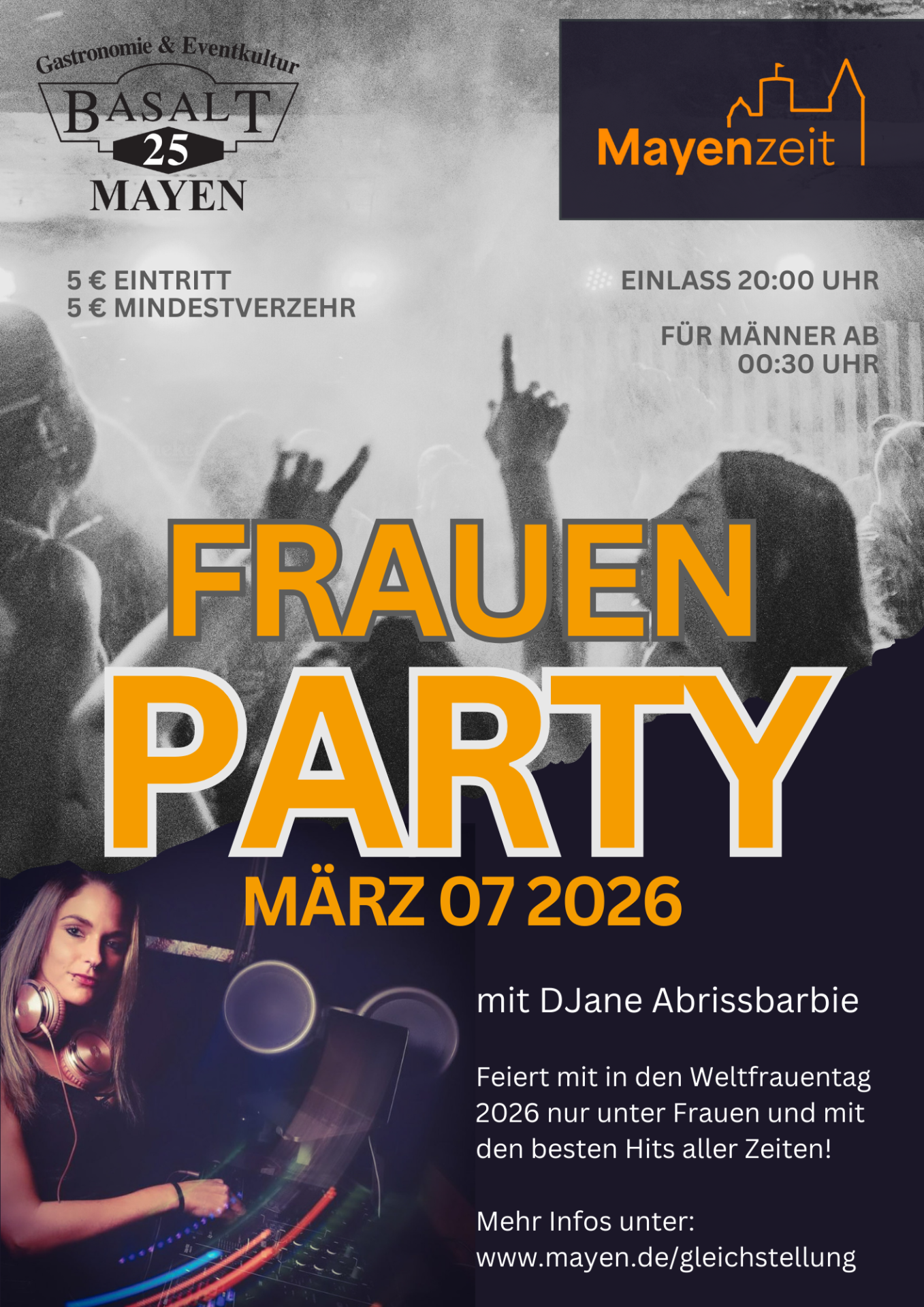 Flyer Frauenparty am 7. März und Pre-Event