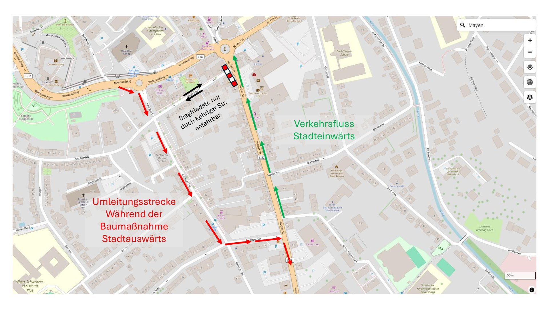 Umleitungsplan der betroffenen Maßnahme