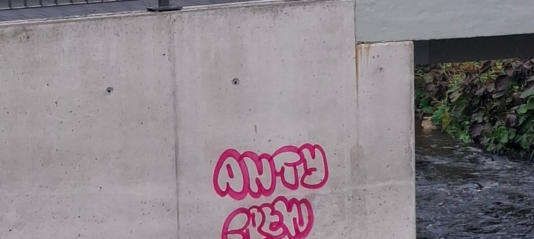Graffiti-Schmierereien im Baustellenbereich Wasserpförtchen Graffiti an einer Wand