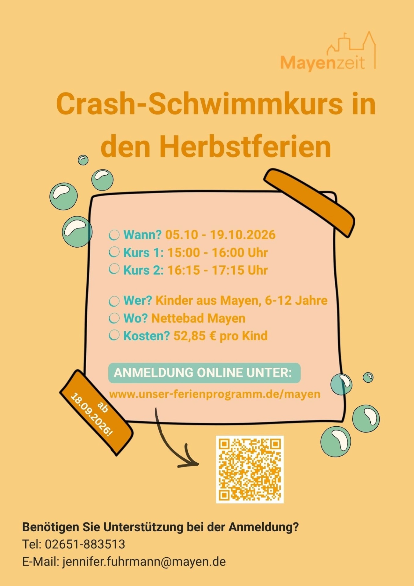 Plakat zu den Schwimmkursen